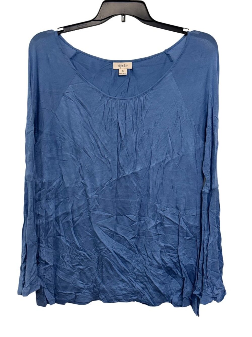 Style & Co Blue Bell Sleeve Tunic Top XL Rayon Womens Casual Shirt - Picture 2 of 7
